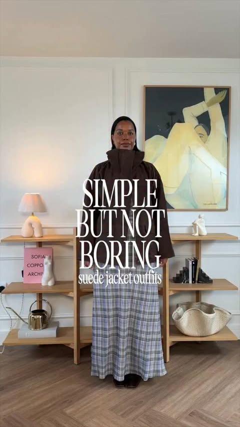 Instagram post by @styleidealist for Anthropologie. Caption reads: [...] but not boring suede jacket outfits....