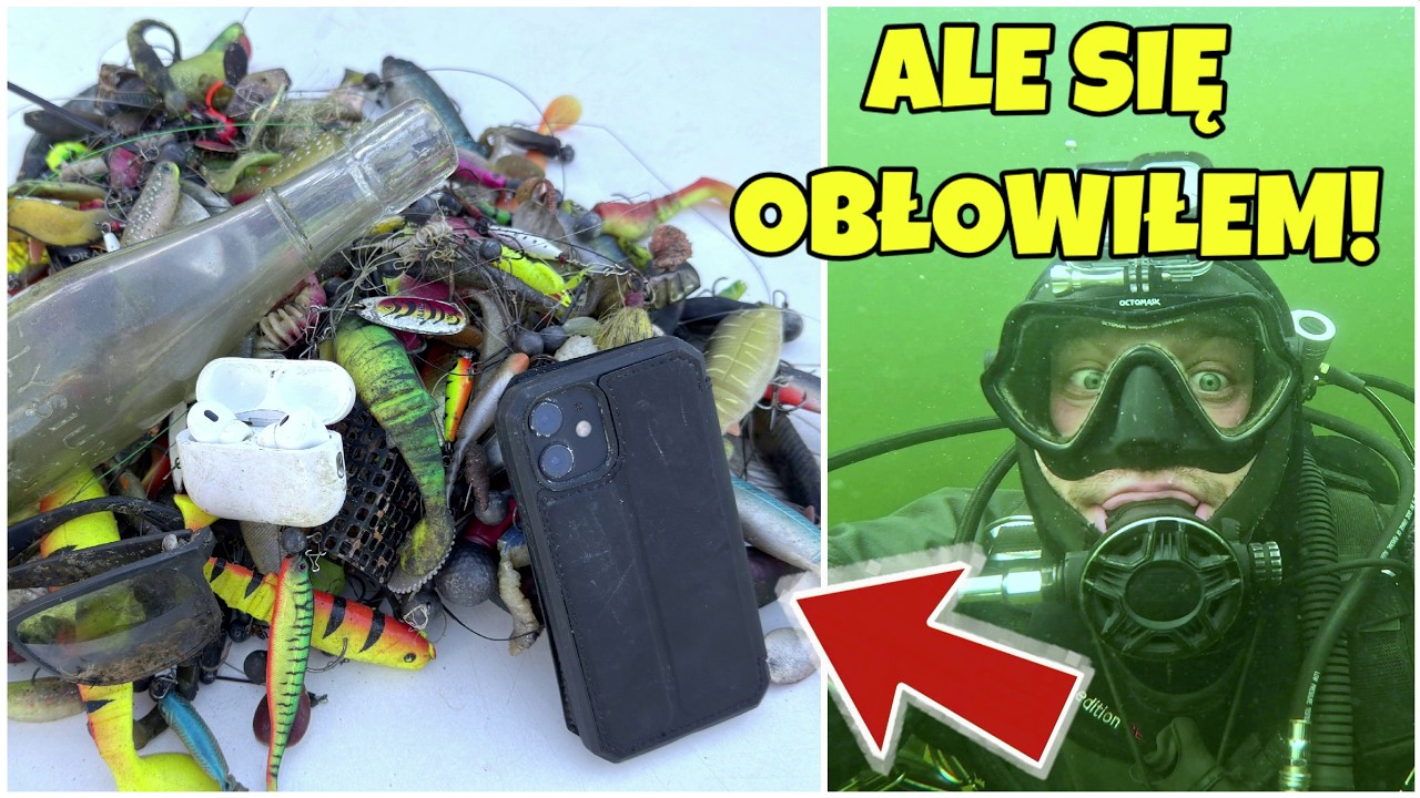 YouTube post by @TomekTV_ for E-Militaria. Caption reads: HUGE HUGE FINDS! iPhones, Airpods, Ray-Bans, 200+....