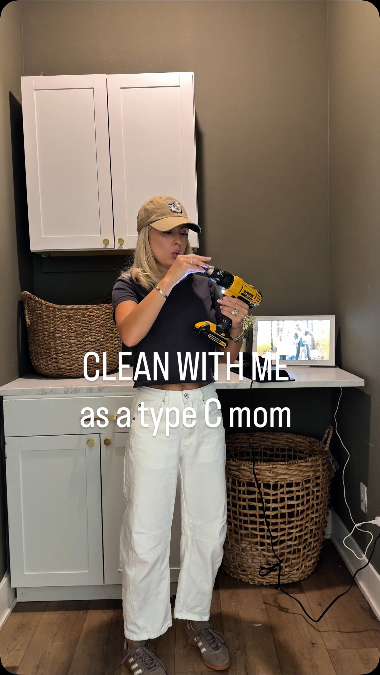 Instagram post by @thesarahphil for Dawn. Caption reads: [...] me as a type C mom 🧼 @ryobitoolsusa....