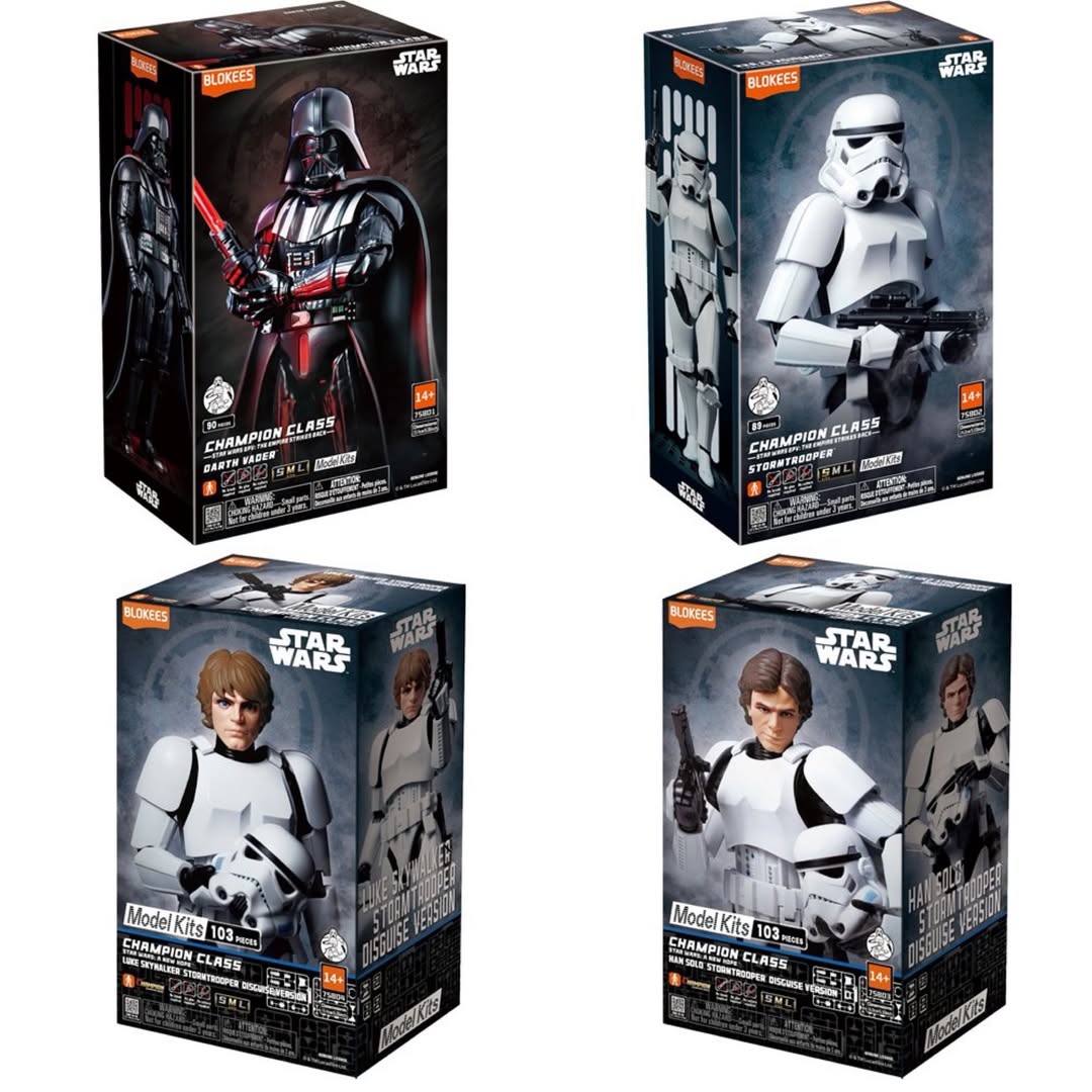 Instagram post by @inpursuitoftoys for Entertainment Earth. Caption reads: New Blokees Star Wars Champion Class model kits....