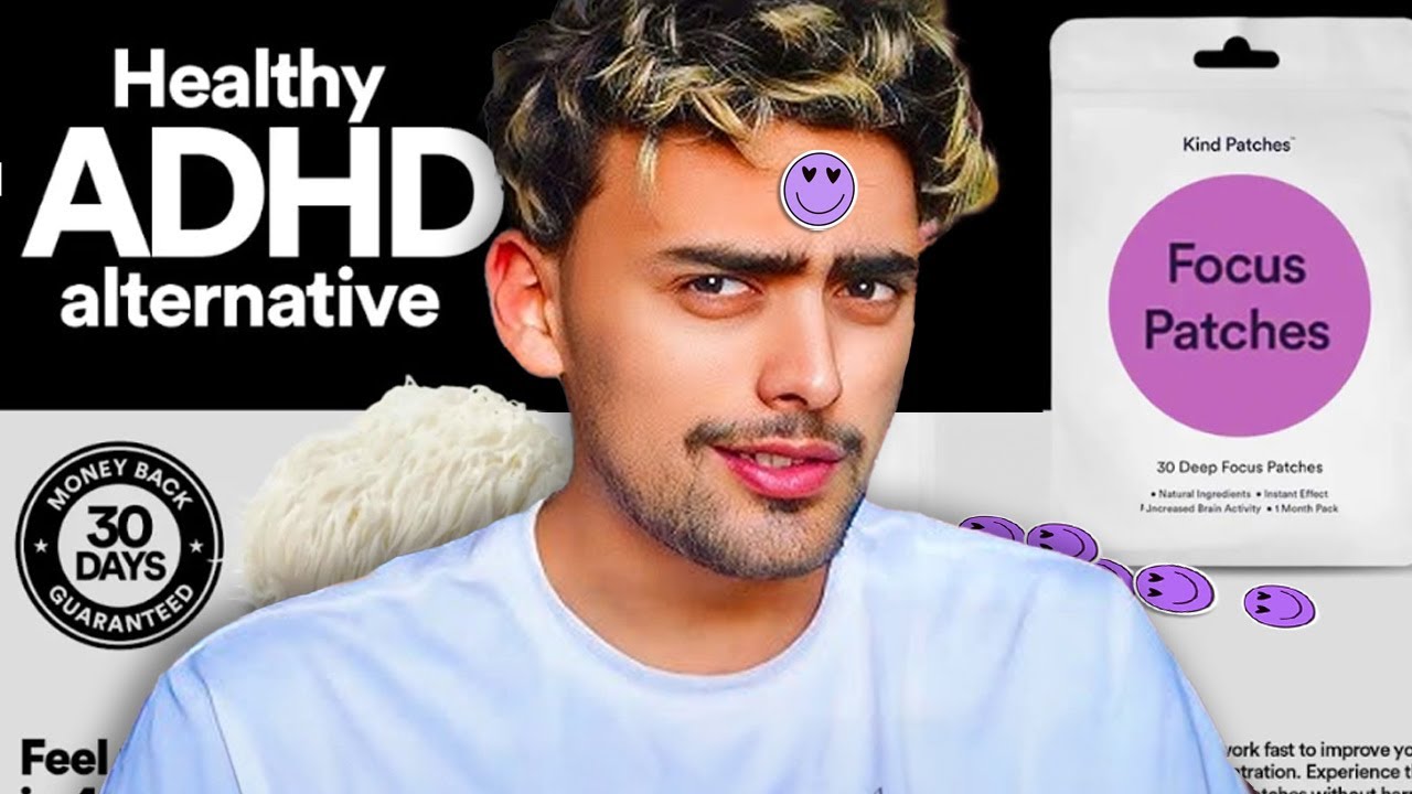 YouTube post by @Pinely for Cool Shirtz. Caption reads: I Bought Facebook's ADHD Curing Sticker.