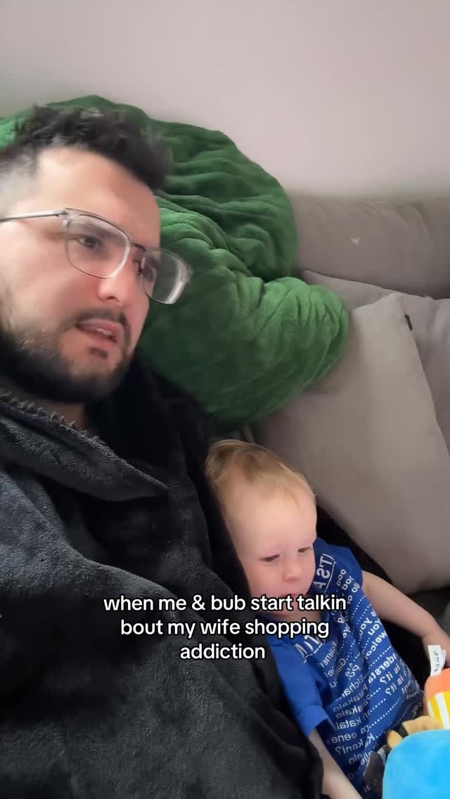 Instagram post by @kostagenaris for The Oodie. Caption reads: when me & bub start talkin bout my wife shopping....