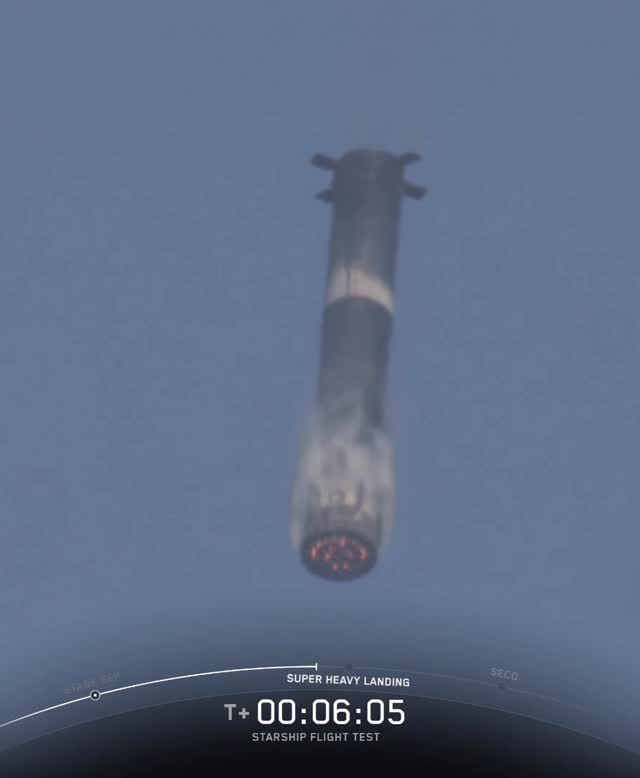 Instagram post by @spacex_spacenews for SpaceX. Caption reads: SuperHeavy splash down! Credit @spacex

#spacex....