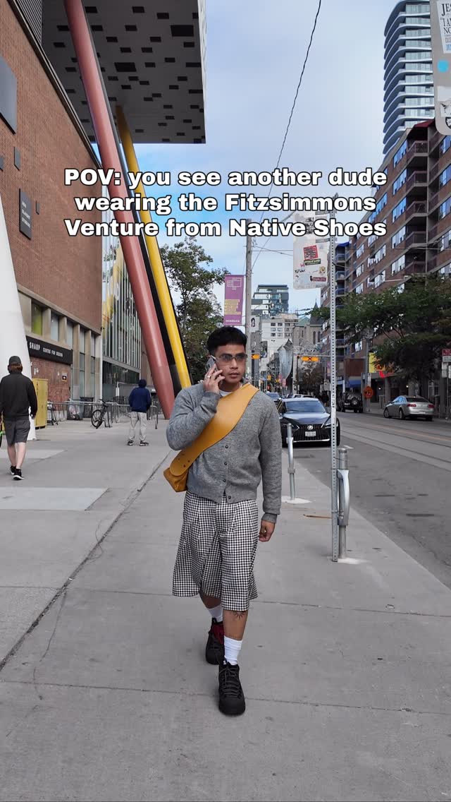 Instagram post by @jl00ks for Native Shoes. Caption reads: POV: you see another dude wearing the Fitzsimmons....