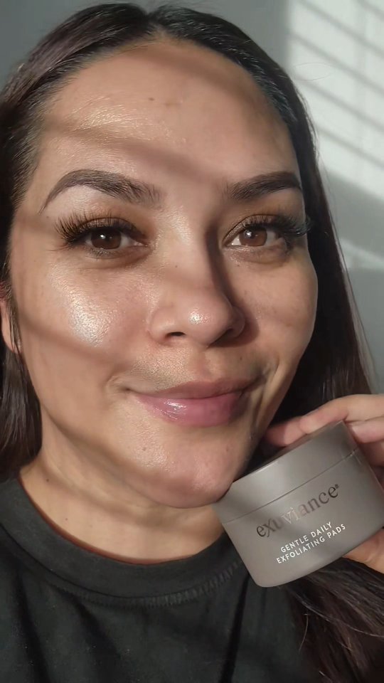 Instagram post by @aleclaudiaglam for Exuviance. Caption reads: [...] and glowy skin with only  one....