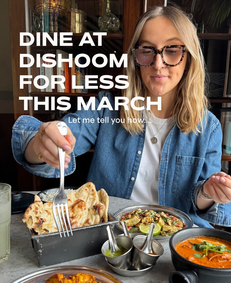Instagram post by @itspippa for Dishoom. Caption reads: ad - invited | Eat Out Edinburgh @edincitycentre....