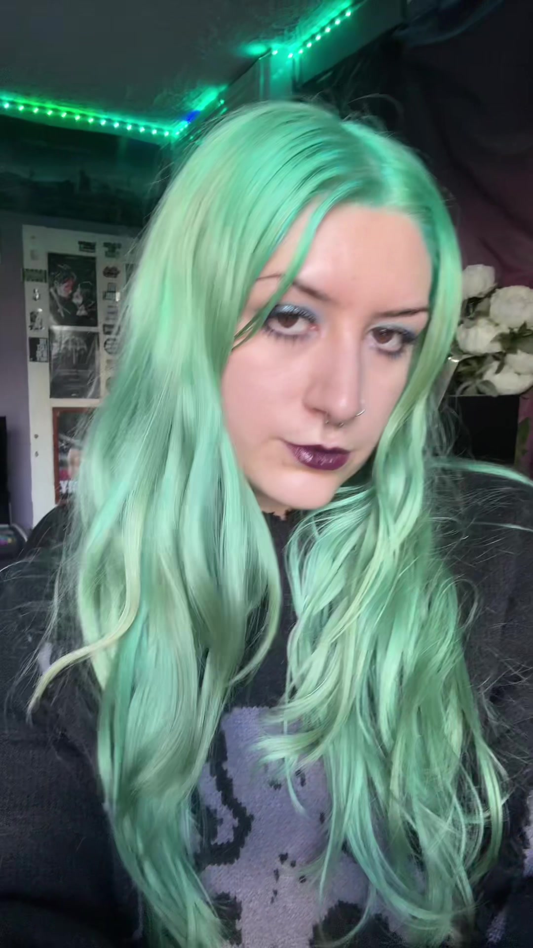 TikTok post by @sadg1rlsyndrome for Lunar Tides Hair. Caption reads: Mermaid hair reveal🌀full vid on my YouTube 🫧....