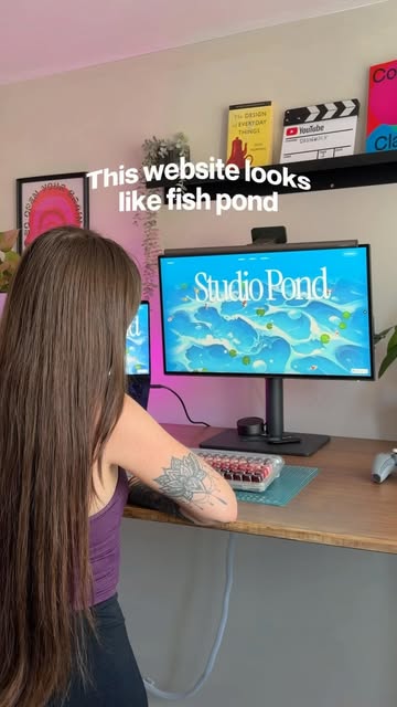 Instagram post by @thedesignely for Framer. Caption reads: [...] looks like interactive aquarium Build in....