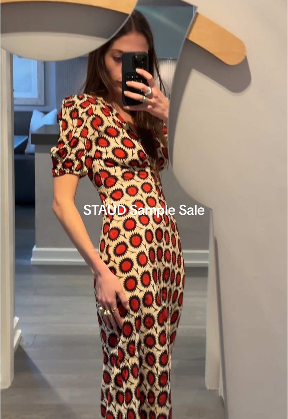 TikTok post by @maxfarren for STAUD. Caption reads: STAUD Sample Sale @STAUD #staud [...].