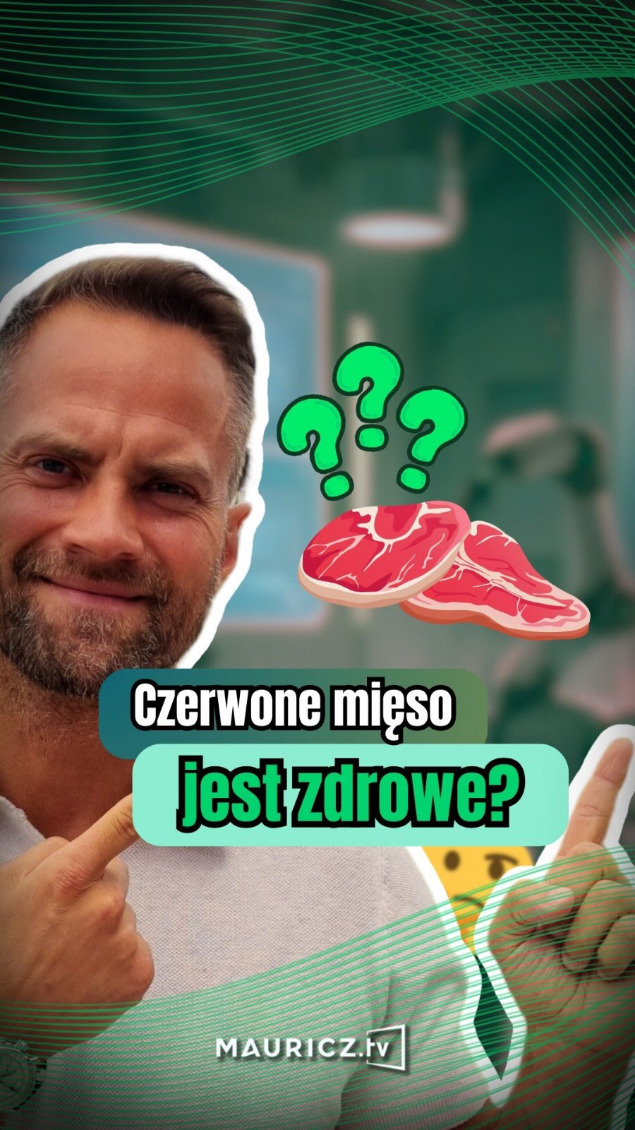 Instagram post by @jakub_mauricz for Mięsna Paczka. Caption reads: Czerwone mięso? 🥩 Jeść czy unikać? 🥸

#mięso....