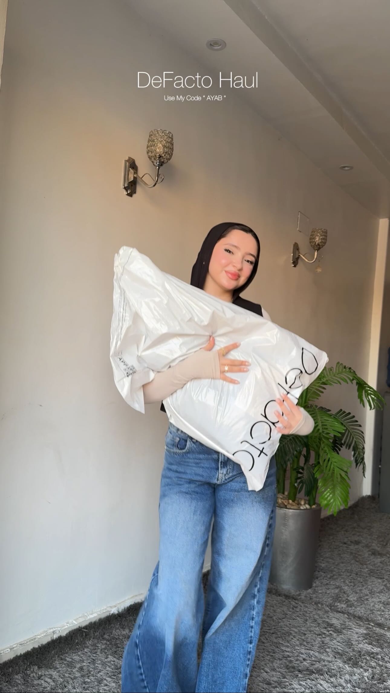 Instagram post by @ayaahbadawy for DeFacto. Caption reads: 🛍️ Defacto Haul 🛍️
Use my code : “ AYAB “ to get....