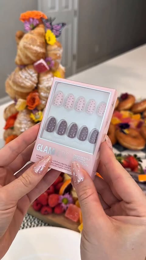 Instagram post by @_yevaberez_ for Glamnetic. Caption reads: Brunch hosting and the @glamnetic nails are the....