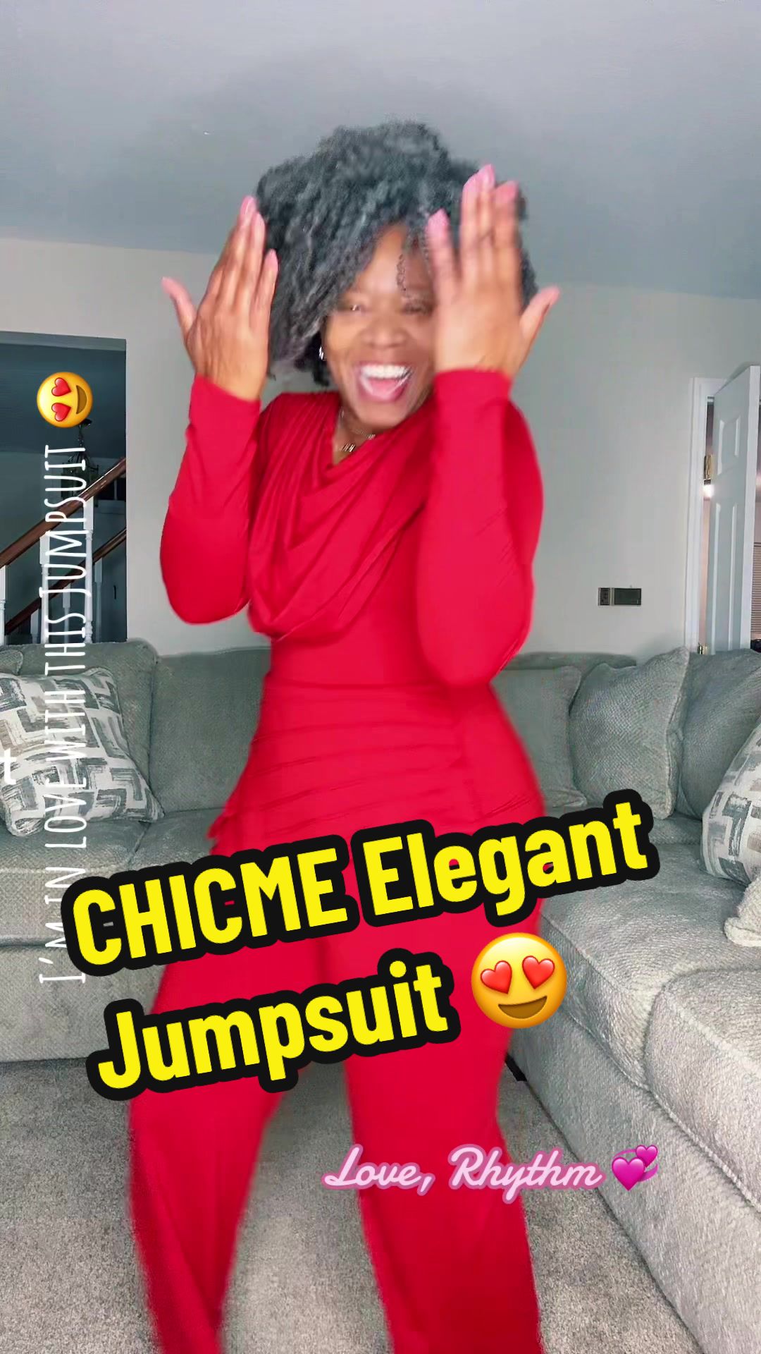 TikTok post by @rhythmandcoils2 for ChicMe. Caption reads: The Jumpsuit is ❤️‍🔥 #chicme #fashiondeals....