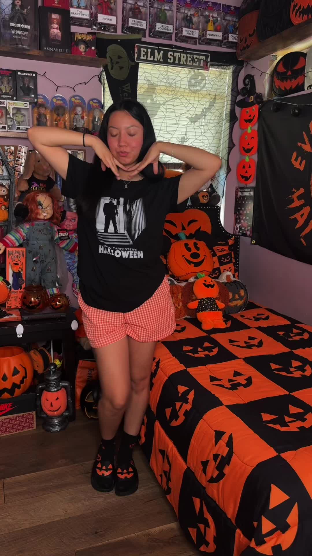 TikTok post by @odalisshalloween for Zavvi. Caption reads: Happy 150 days until Halloween 🎃  Tee: @Zavvi -....