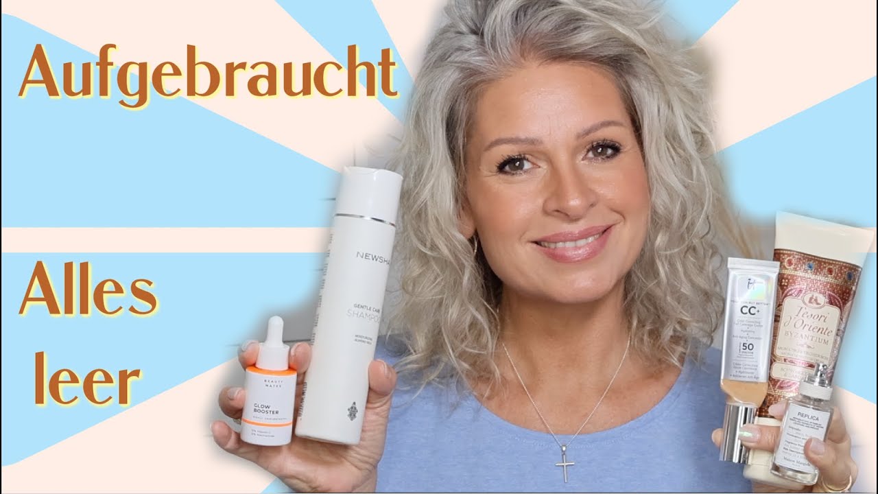 YouTube post by @MamaCo for Mainpunkt. Caption reads: Used up ALL EMPTY July 2025 Care Makeup Hair....