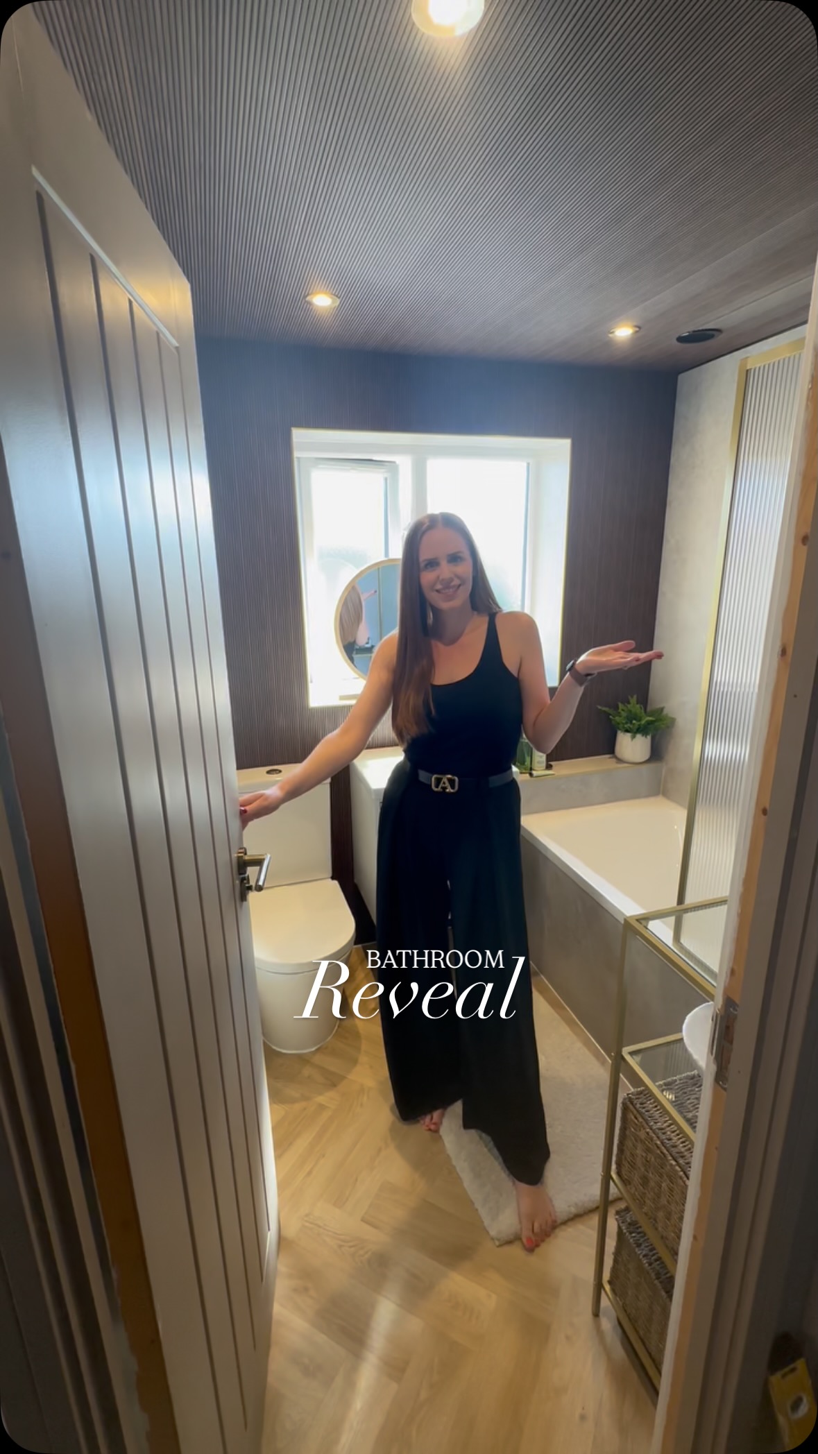 Instagram post by @number5.renovation for Naturewall. Caption reads: BATHROOM REVEAL 😍 

Is this actually our....