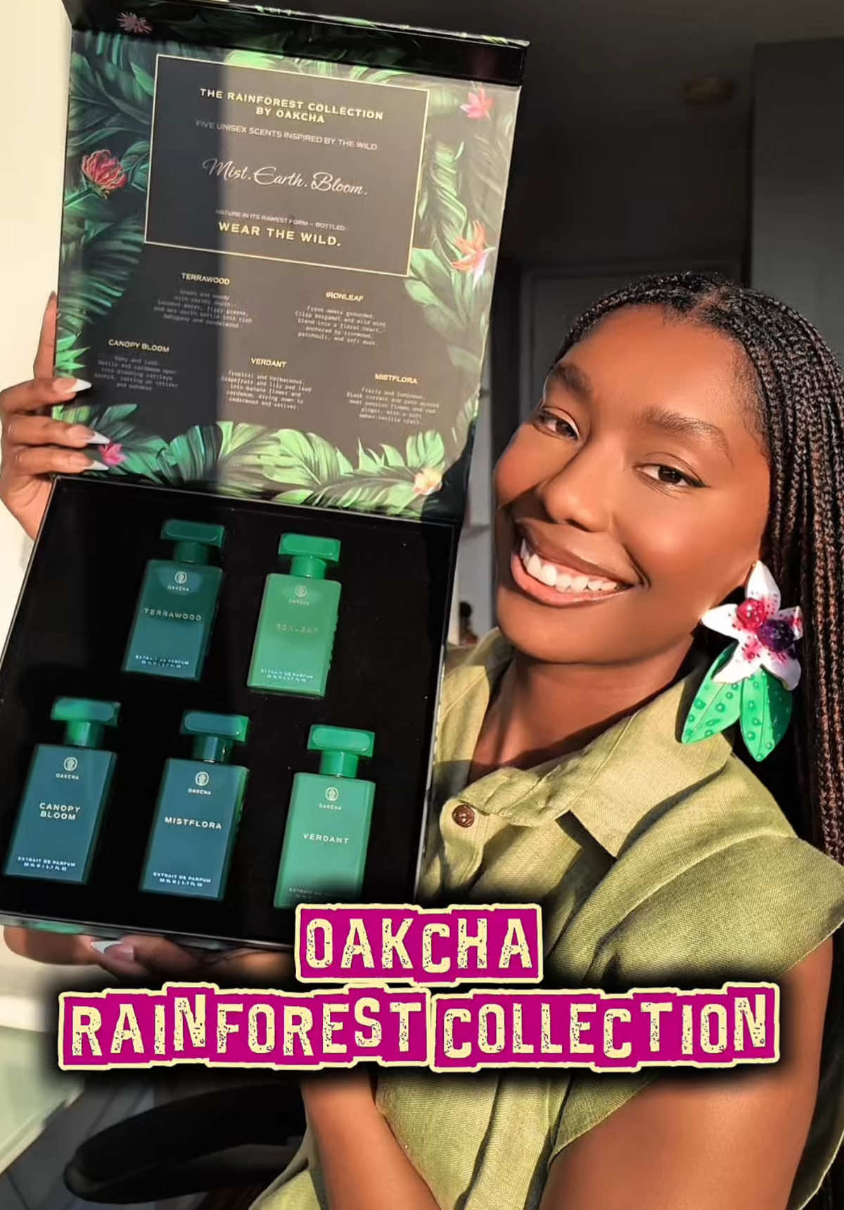 TikTok post by @pursuitofperfume for Oakcha. Caption reads: Introducing the brand new @Oakcha unisex....