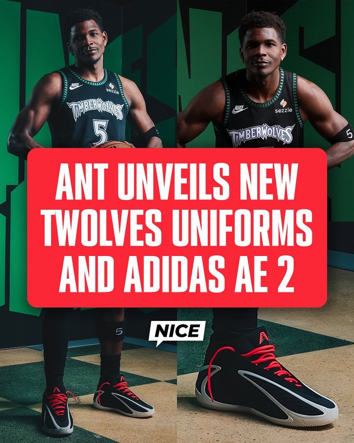 Instagram post by @edwardswave for Nice Kicks. Caption reads: THE TREES ARE BACK 🌲
Anthony Edwards unveils the....