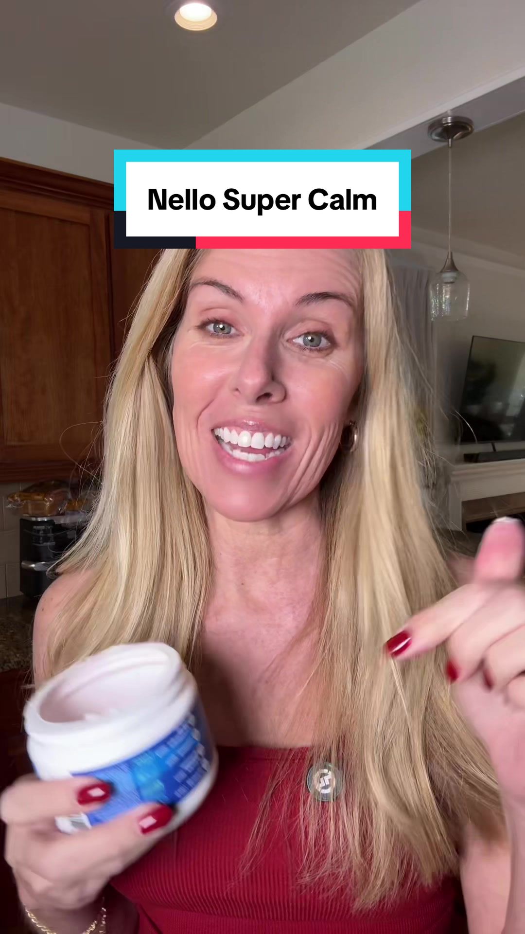 TikTok post by @givingnoshitsat50 for drinknello. Caption reads: Nello Super Calm has changed the way my face....