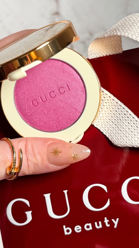 Instagram post by @alifewithfrills for GUCCI. Caption reads: Get the new @guccibeauty Glow Blushes (AD-PR) now....