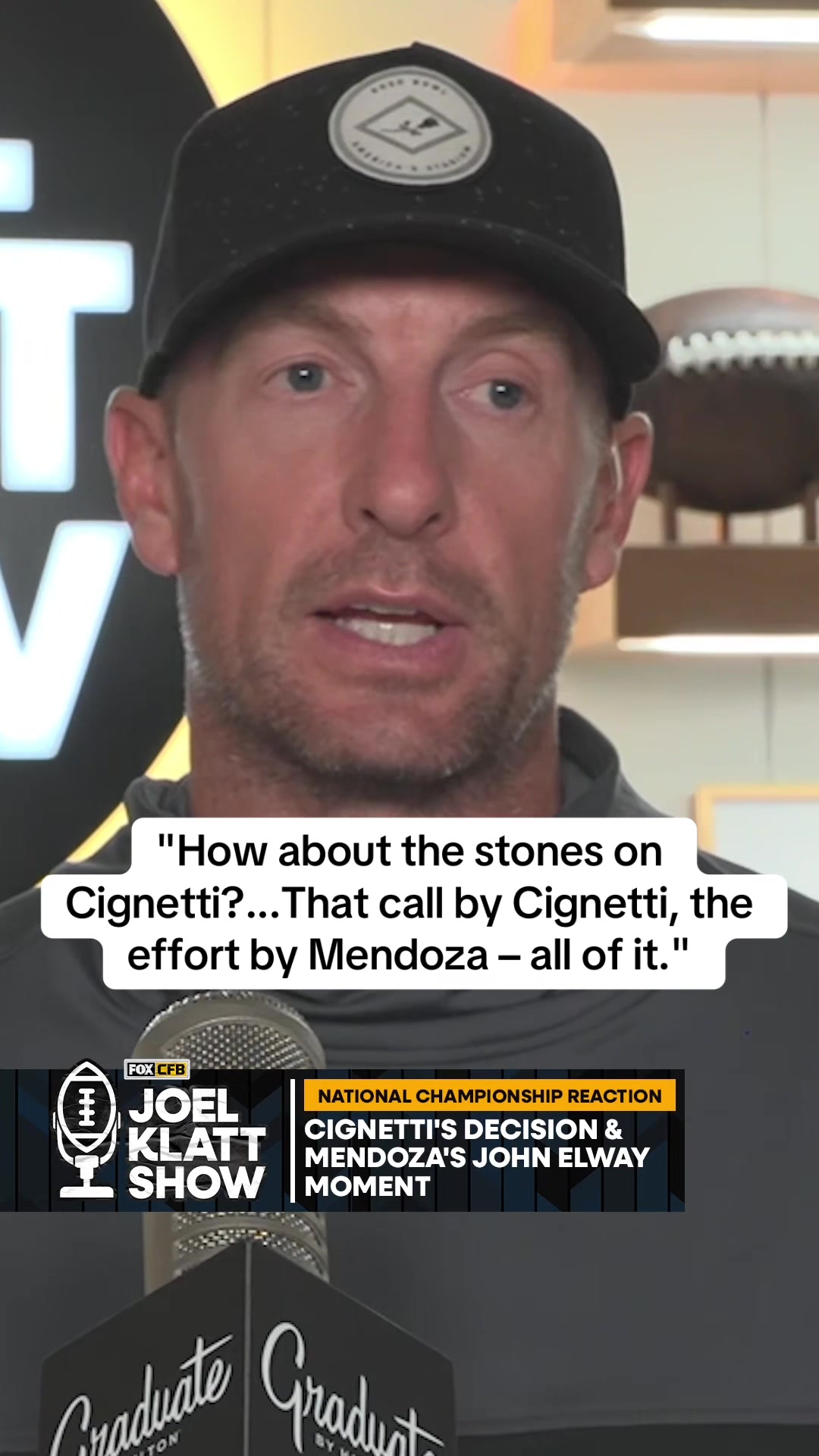 TikTok post by @joelklattshow for Hilton. Caption reads: [...] on Mendoza's iconic TD. Sponsored by @hilton....