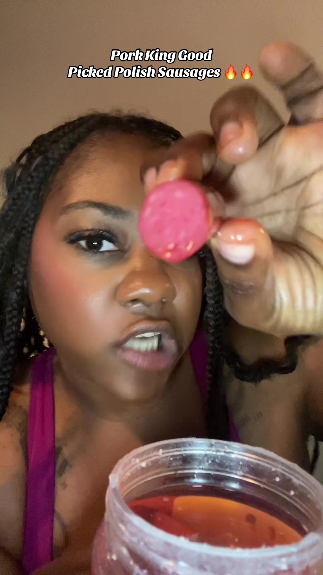 TikTok post by @therealjnic_ole for Pork King Good. Caption reads: [...] spice 🔥🔥 but they are sooo good! @Pork....