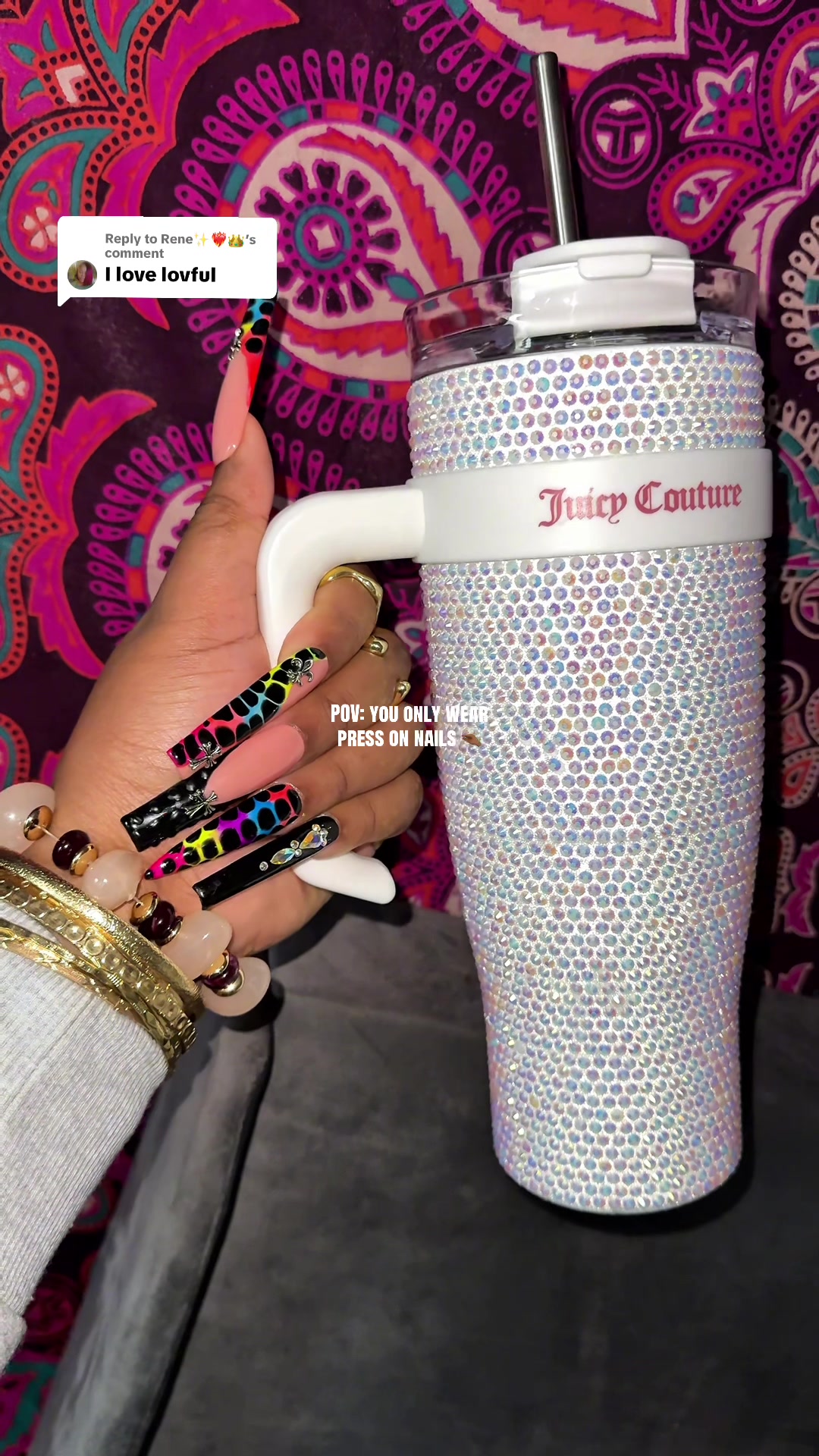 TikTok post by @itsriyma for LOVFUL. Caption reads: [...] to @Rene✨❤️‍🔥👑 Close up nail cam! @lovful....