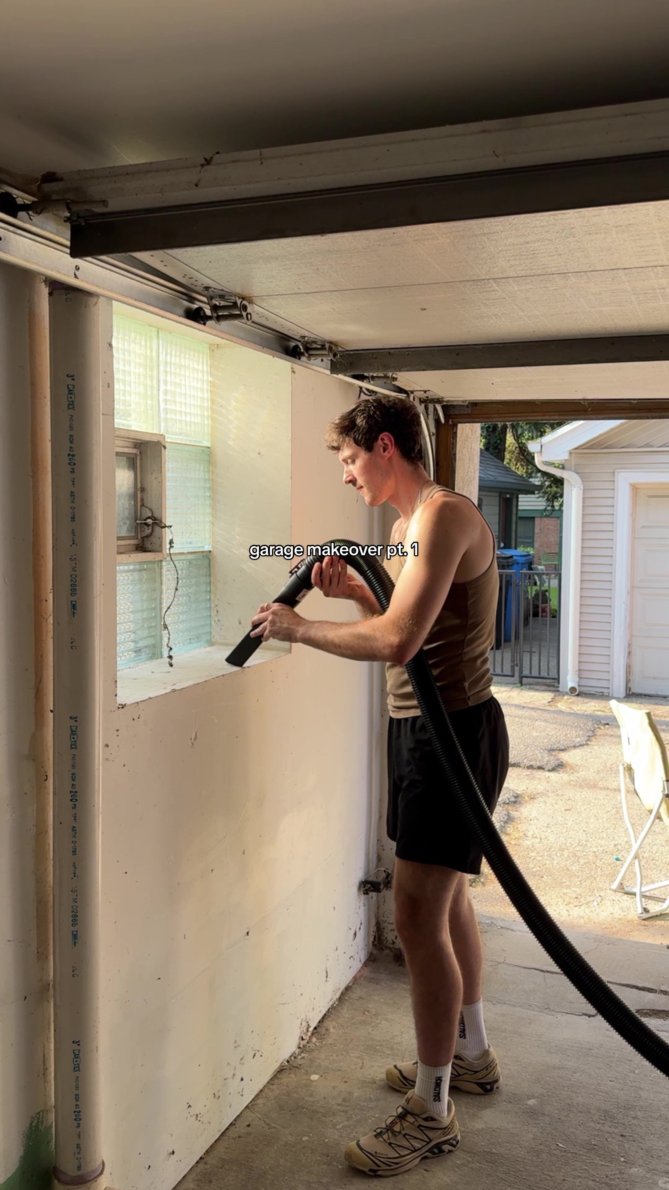 TikTok post by @drewfromladue for sweetgreen. Caption reads: #Sweetgreen_Ad  garage makeover pt. 1 - before i....