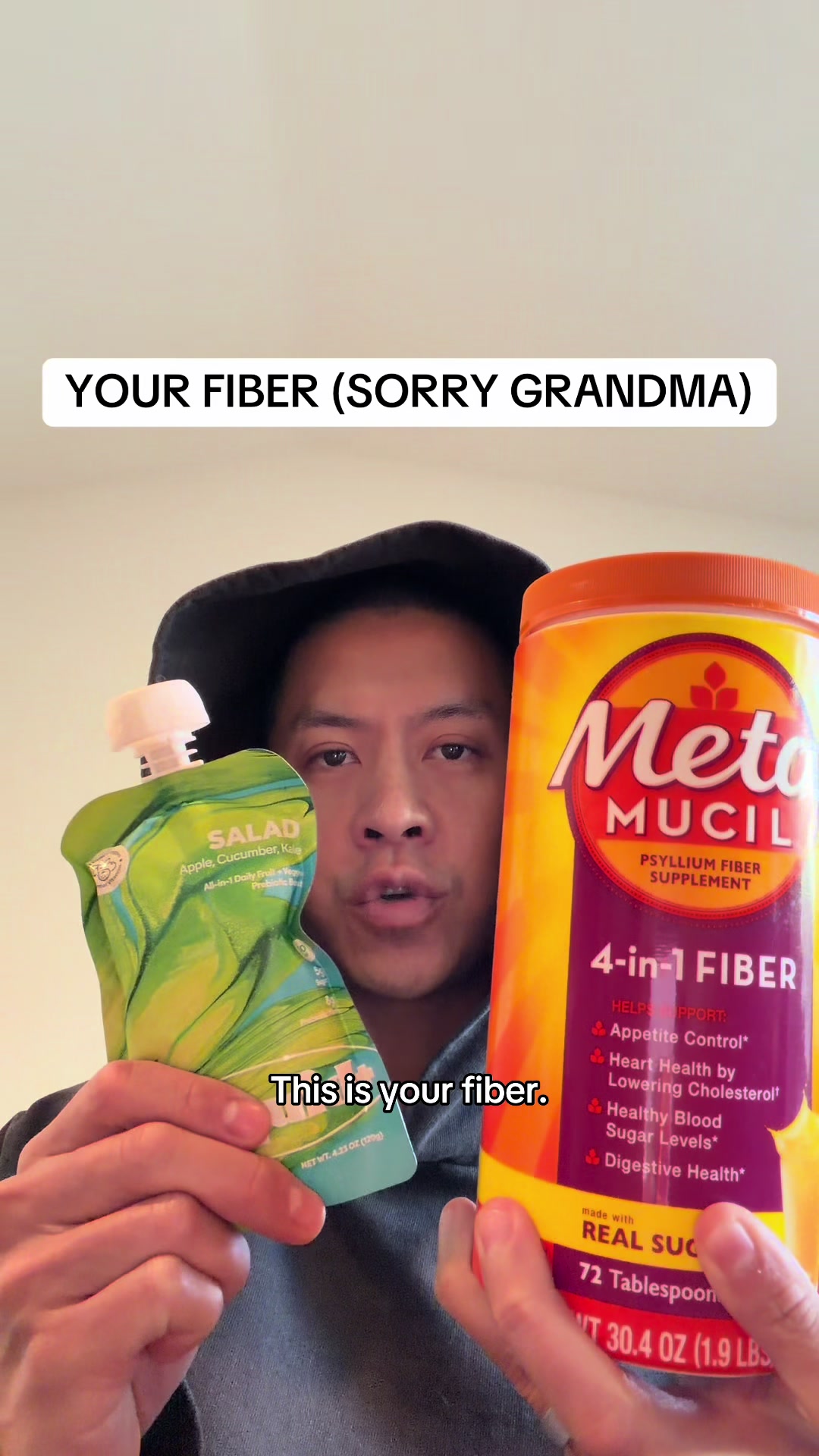 TikTok post by @alanlinplus for LiquidPlus. Caption reads: Grandma’s fiber = added sugar, artificial flavor....