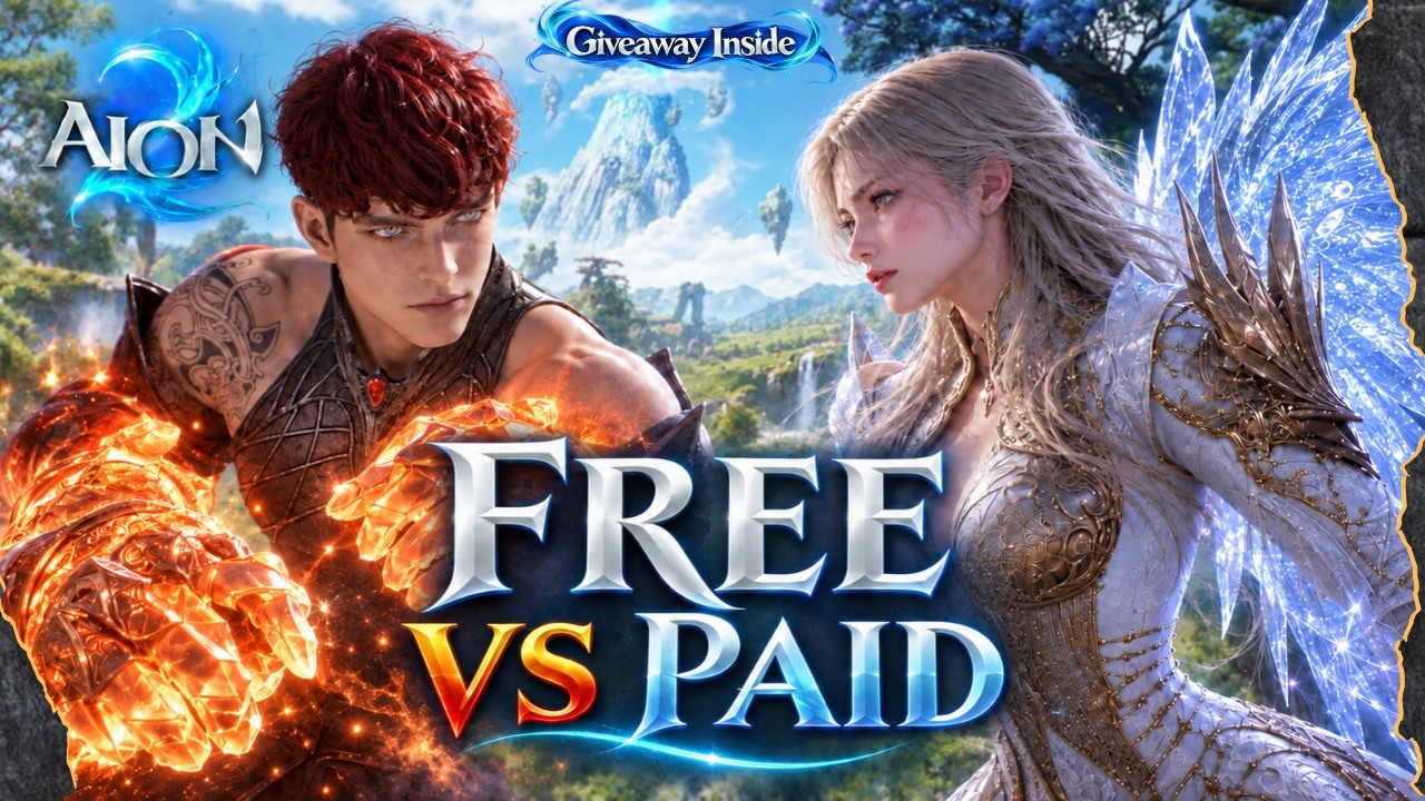 YouTube post by @CrusherXGaming for GearUP. Caption reads: AION 2 F2P vs whaleThe Real Difference.