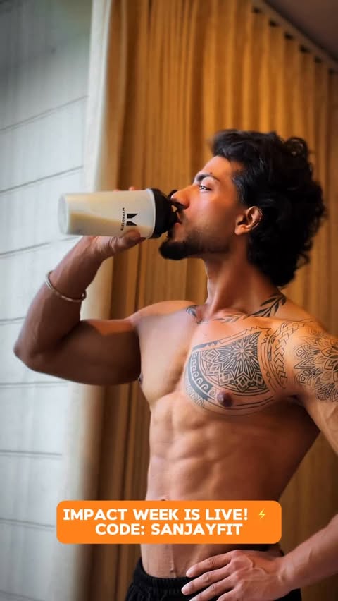 Instagram post by @sanjaymidda for Myprotein. Caption reads: [...] growth, stay lean, and avoid bloating,....