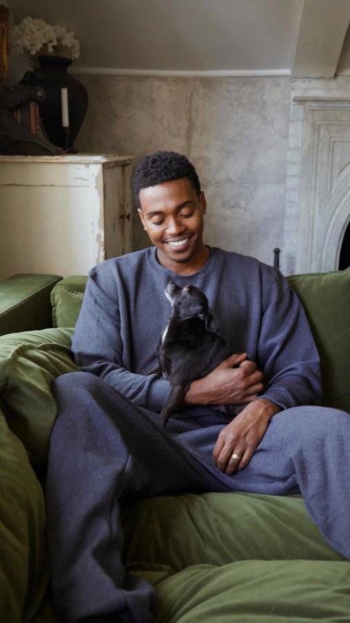 Instagram post by @luda_ for Russell Athletic. Caption reads: [...] with my dog or cozying up at home,....