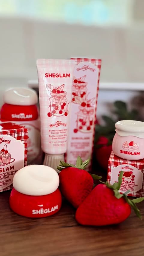 Instagram post by an influencer for Sheglam. Caption reads: [...] >>> 🍓✨ I’m obsessed with the SHEGLAM....