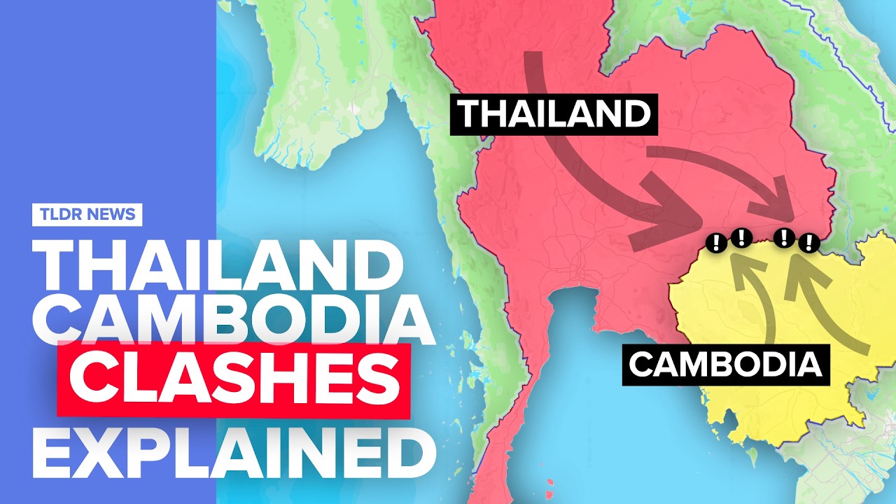 YouTube post by @TLDRnewsGLOBAL for Brilliant.org. Caption reads: Are Thailand and Cambodia Going to War?.