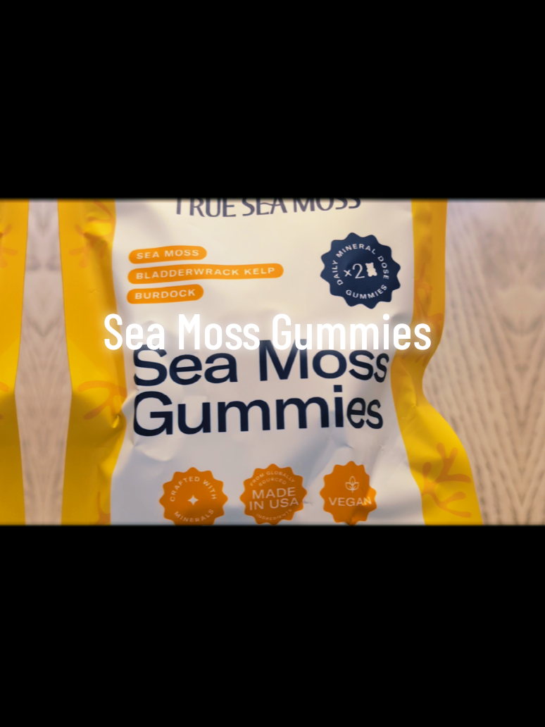 TikTok post by an influencer for TrueSeaMoss. Caption reads: [...] gummy bears? Sign me up! @trueseamoss....