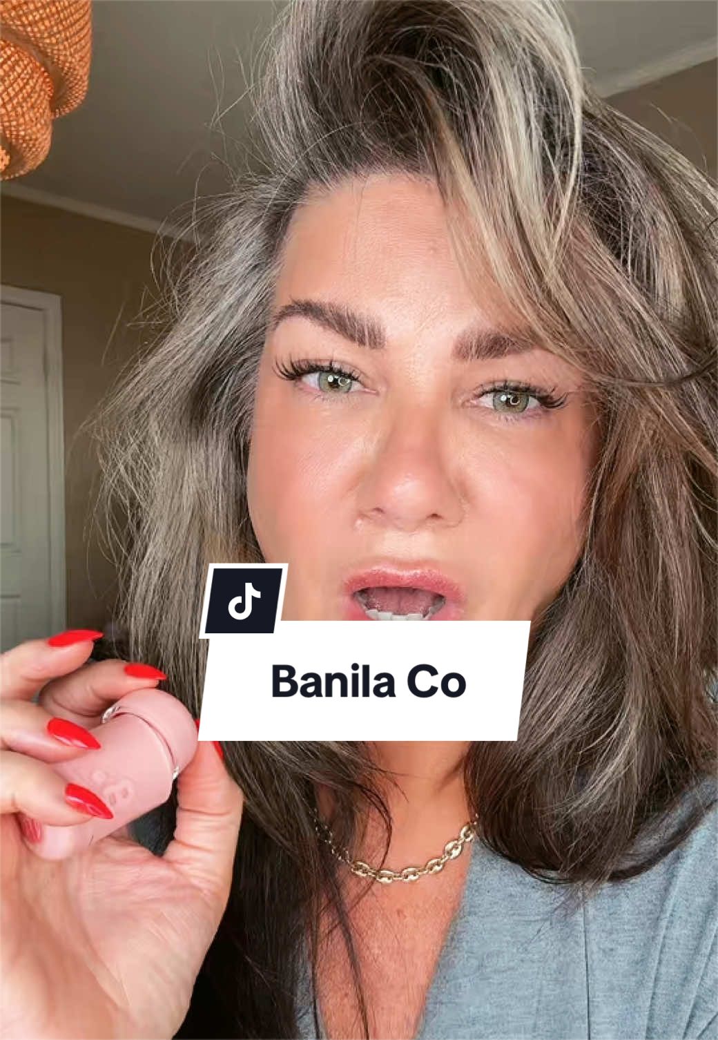 TikTok post by @therealrochellemarie for Banila Co USA. Caption reads: Cream blush on mature skin #blushtrend....