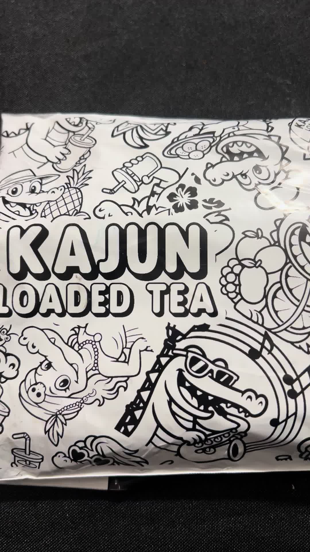 TikTok post by @cozyleopard for Kajun Loaded Tea. Caption reads: @KaJun Loaded Tea #loadedteasathome [...].