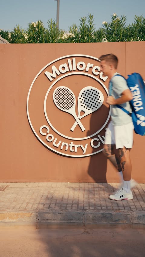 Instagram post by @tennistomy for Yonex. Caption reads: Every Grand Slam surface in one place. Mallorca....