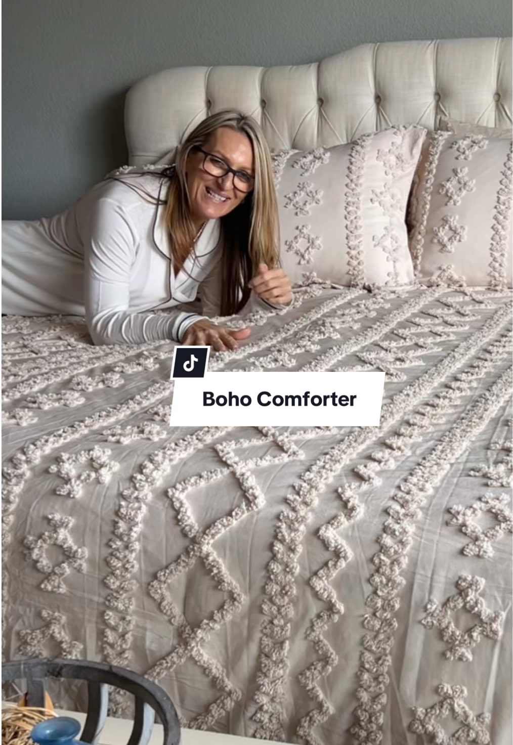 TikTok post by @lisarobinson145 for Bedsure Home. Caption reads: This Boho comforter set had so much charm to my....
