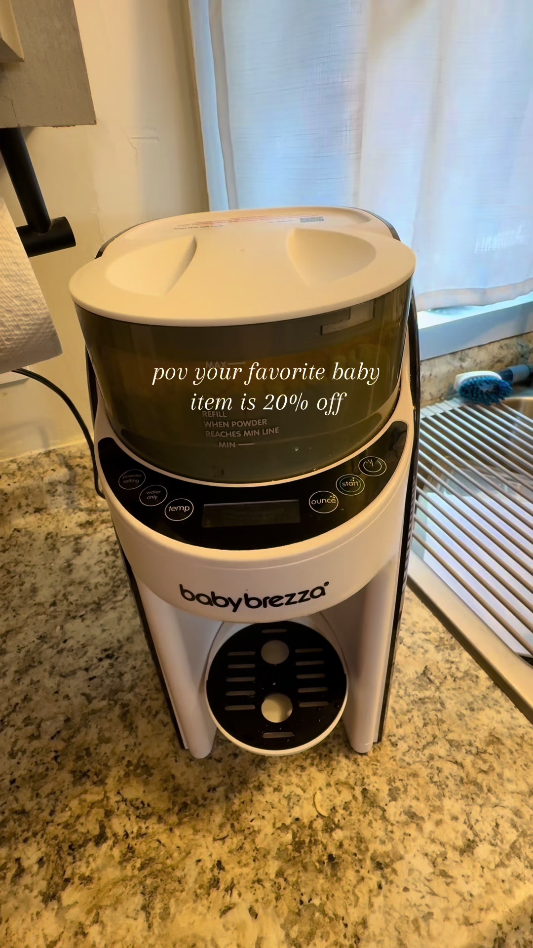 TikTok post by @sydsab16 for Baby Brezza. Caption reads: [...] it while it’s 20% off!🥰🥳 @Baby Brezza....