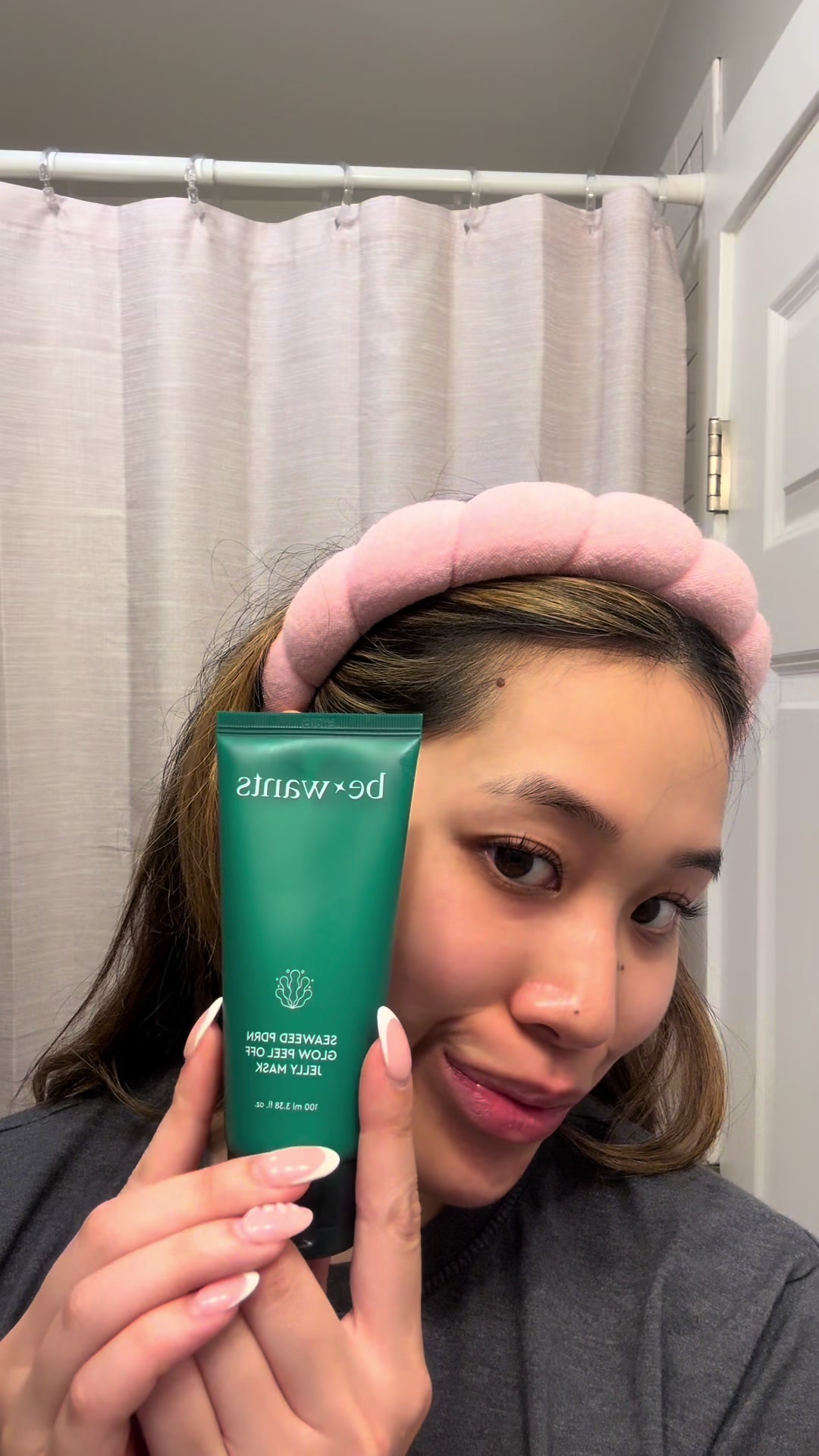 TikTok post by @sabrinaxchen_ for Hwahae Global Official. Caption reads: bewants Seaweed PDRN Peel Off Pack Jelly Mask....