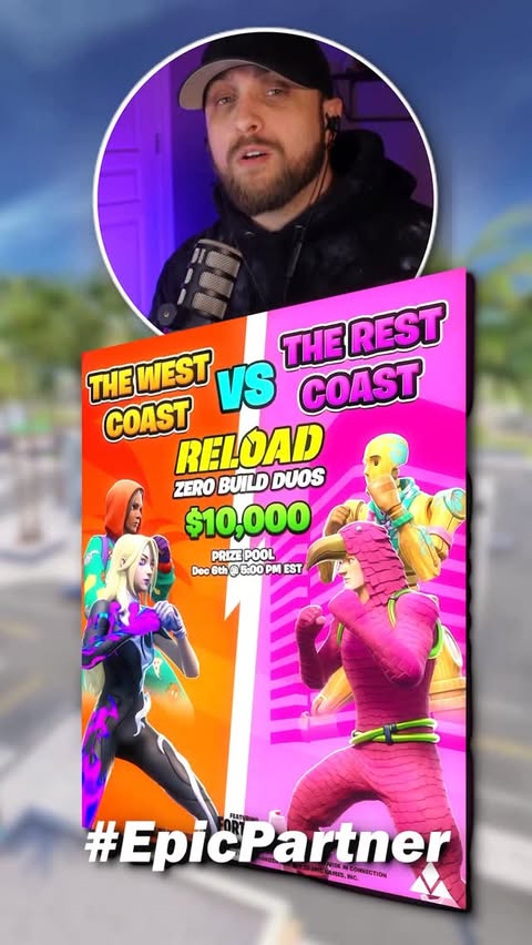 Instagram post by @goatr2_ for Epic Games. Caption reads: Check out the new Surf City Reload map in....