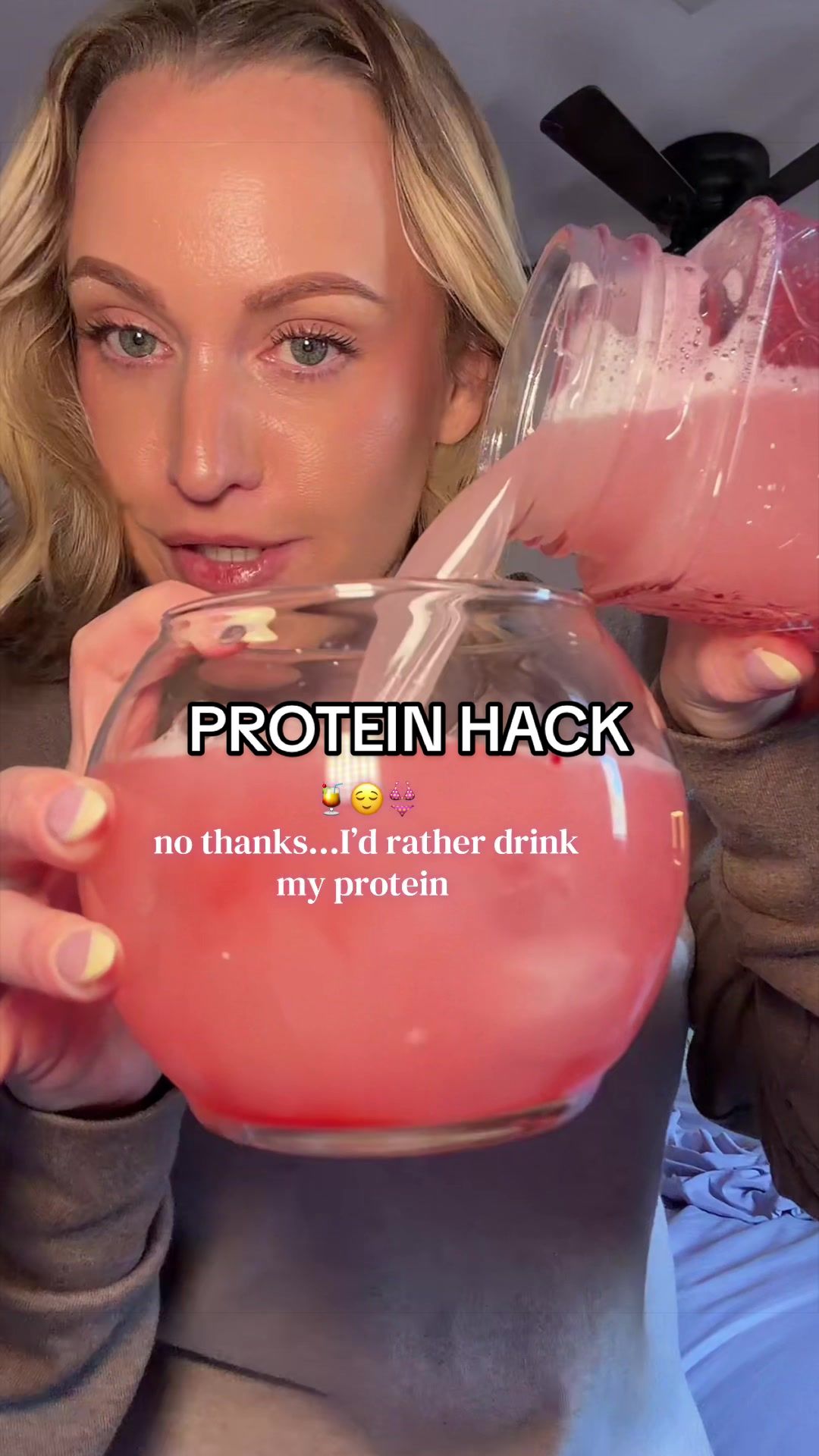TikTok post by @fit_foodie7 for Bloom Nutrition. Caption reads: [...] my protein than eat it honestly 😌🍹@Bloom....