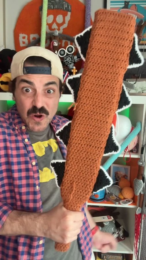 Instagram post by @brochetcroxet for Crochet. Caption reads: I just crocheted this Aztec Battle Club! Who wants....