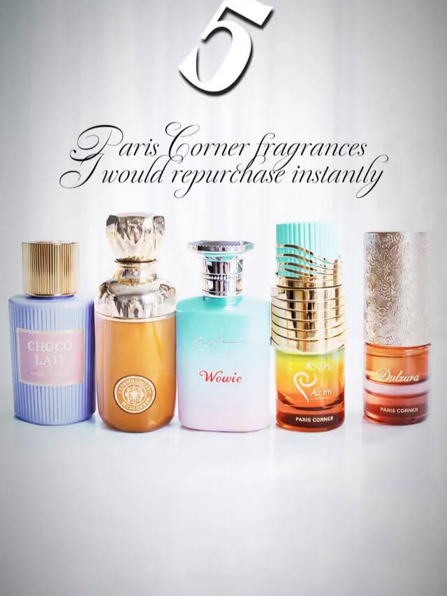 Instagram post by @scents_and_smells for Paris Corner Perfumes. Caption reads: My Top 5 Paris Corner fragrances 🤍
 Quick-fire....