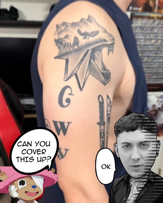 Instagram post by @davidesettattoos for EZ Tattoo Supply. Caption reads: Kaido cover up tattoo (still a full sleeve in....