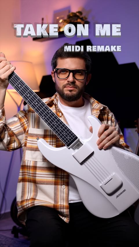 Instagram post by @anton.glushkin for Aeroband. Caption reads: [...] of Take On Me using MIDI guitar by....