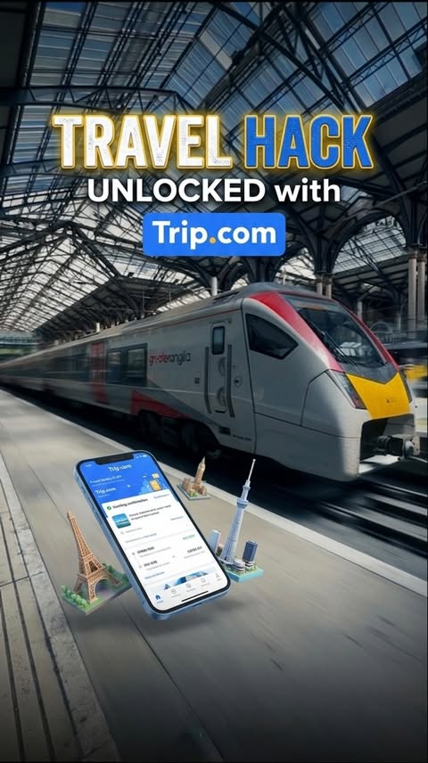 Instagram post by @fathergoodadventures for Trip.com. Caption reads: [...] a smarter way to travel with @trip.com_train....