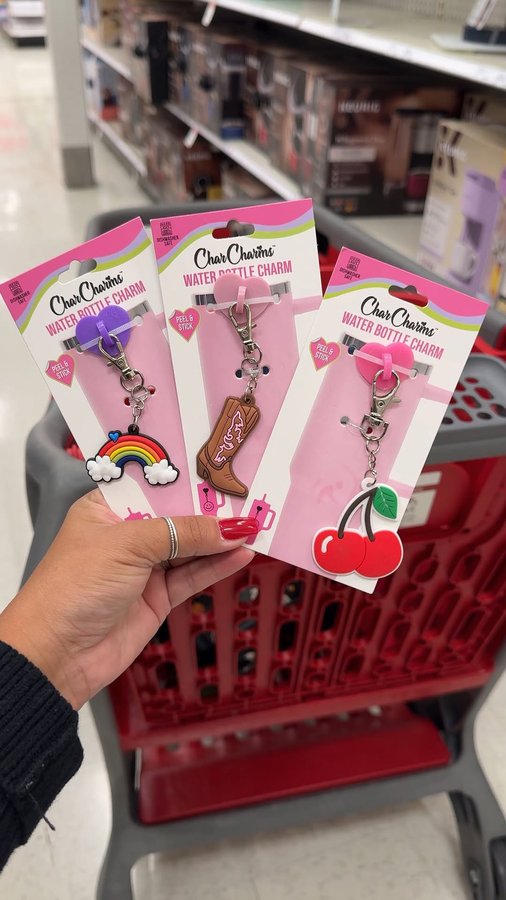 Instagram post by @targetfanatic for CharCharms. Caption reads: [...] your water bottles tumblers with....