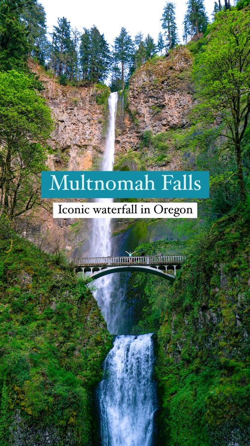 Instagram post by @gwynandami for Smartwool. Caption reads: (AD) The most ICONIC waterfall in Oregon!....